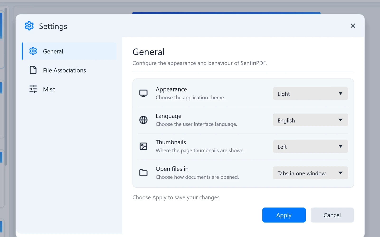 The Settings dialog